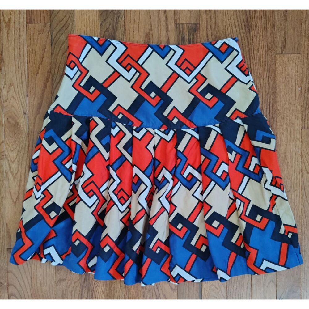 100% Silk Tommy Hilfiger Geometric Pleated Skirt Preppy Twee Old Money Corpcore - Picture 2 of 7